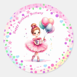 Pretty Pink Ballerina Girl's Birthday Party Classic Round Sticker