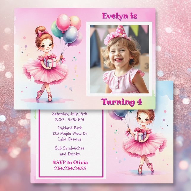 Pretty Pink Ballerina Girl's Birthday Party Invitation (Creator Uploaded)