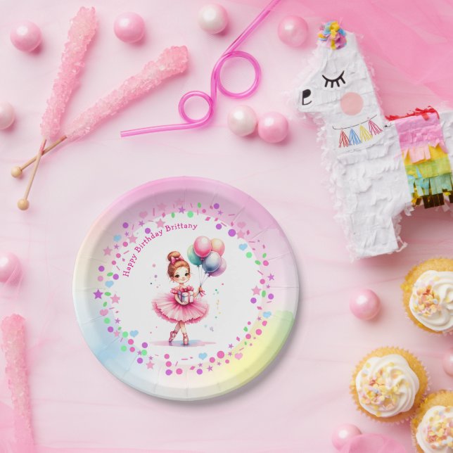 Pretty Pink Ballerina Girl's Birthday Party Paper Plate (Party)