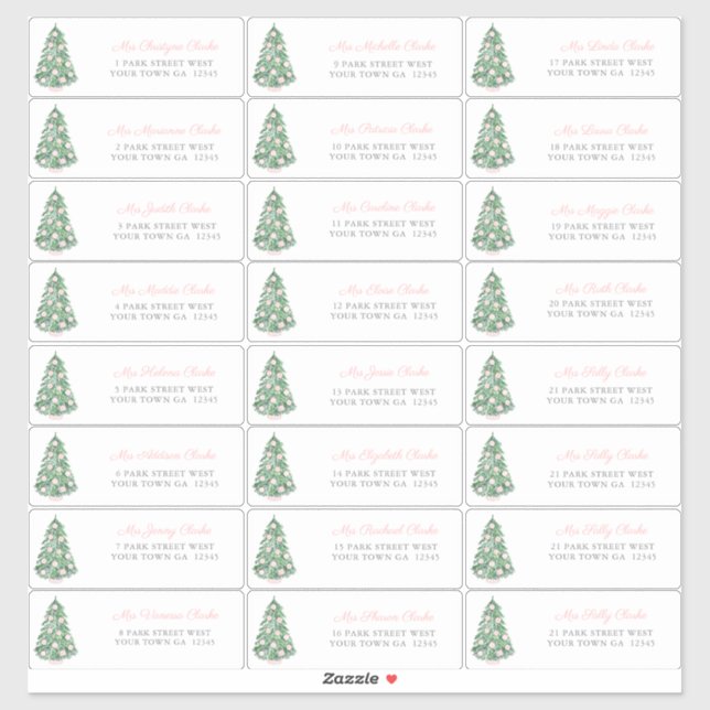 Pretty Pink Baubles Holiday Tree Address Labels (Sheet)
