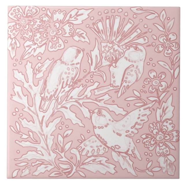Pretty Pink Bird Floral Nature Animal Tile (Front)