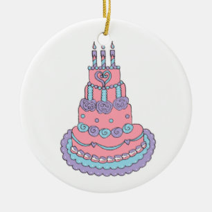 Pretty Pink Birthday Cake Ceramic Tree Decoration