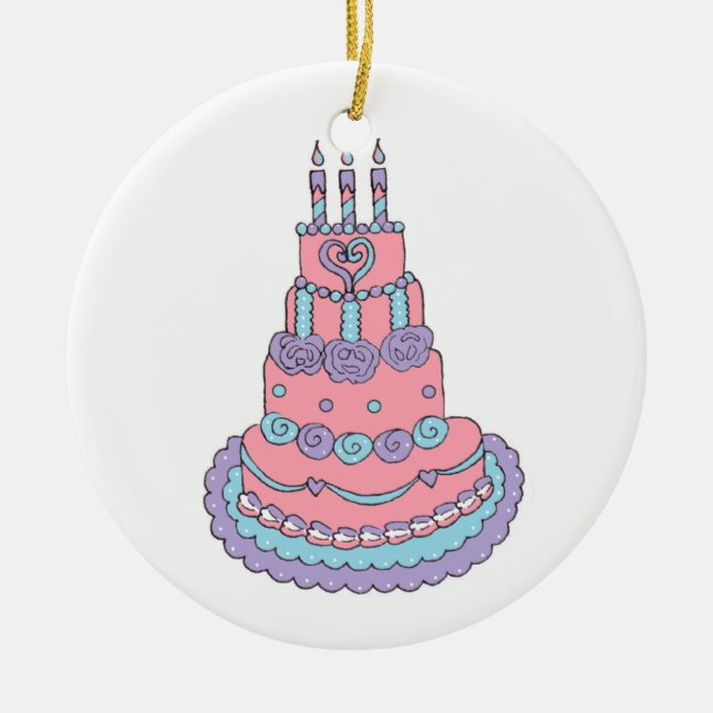 Pretty Pink Birthday Cake Ceramic Tree Decoration (Front)