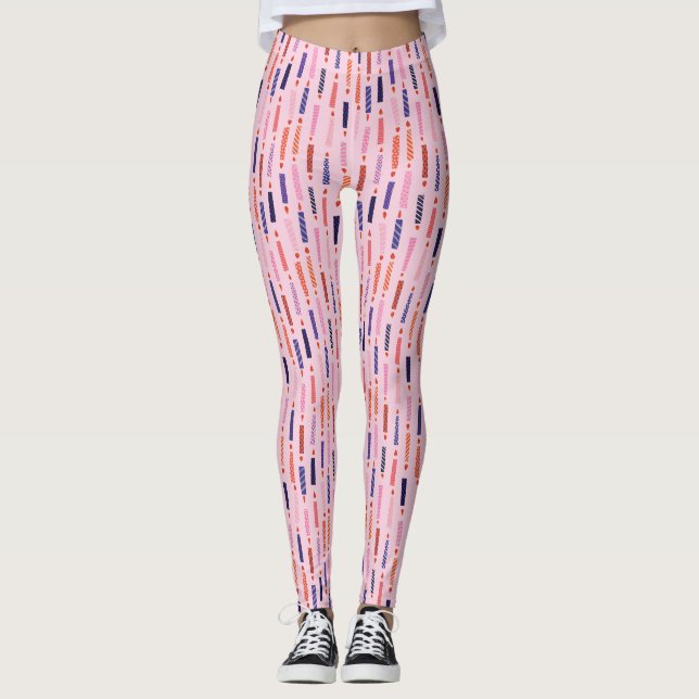 Pretty Pink Birthday Candles Patterned Leggings (Front)