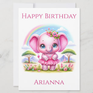 Pretty Pink Birthday Elephant Birthday Card