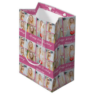 Pretty Pink Birthday Girl Photo Collage Medium Gift Bag