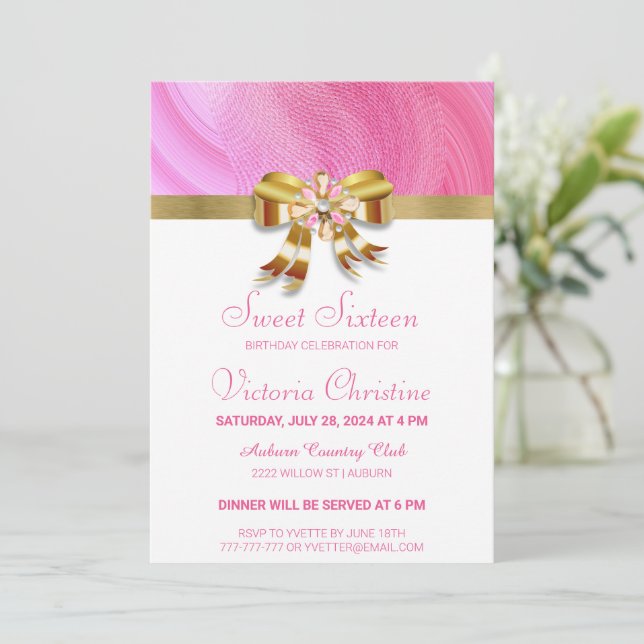 Pretty Pink Birthday Invitation (Standing Front)
