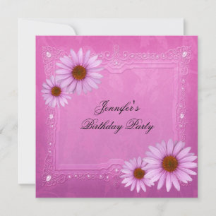 Pretty Pink Birthday Party Flowers Any Age Invitation