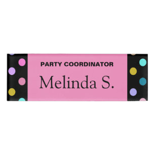 Pretty pink black confetti dots party name tag