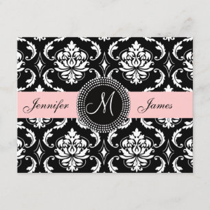 Pretty Pink Black Damask Monogram Save the Date