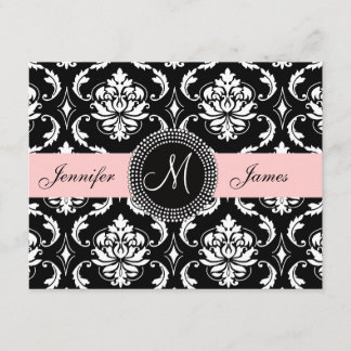 Pretty Pink Black Damask Monogram Save the Date