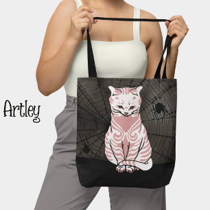 Pretty Pink Black Goth Cat Spider Web  Tote Bag
