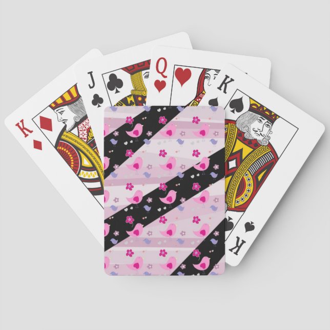 Pretty Pink black grey bird pattern gift accessory Playing Cards (Back)