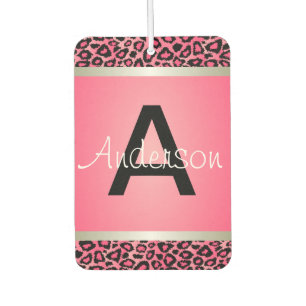 Pretty Pink & Black Leopard Animal   Monogram Car Air Freshener