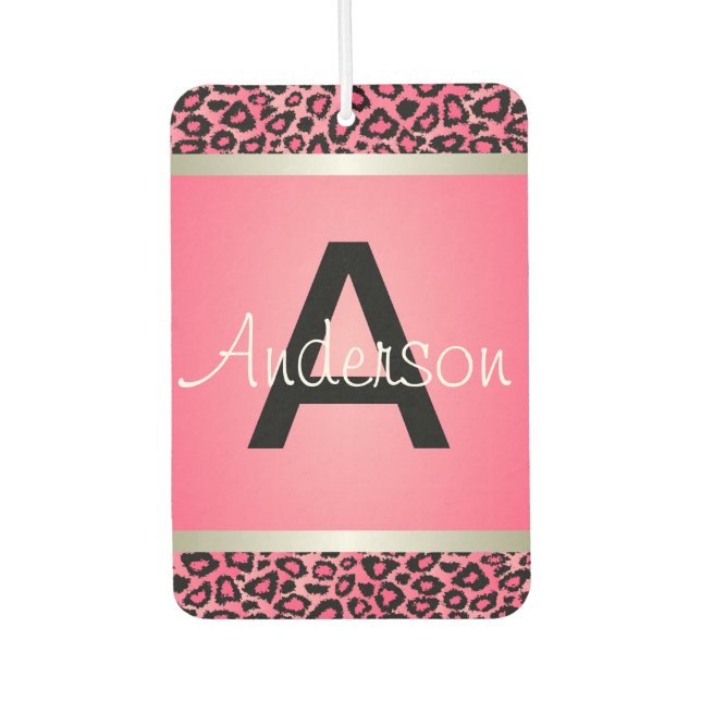 Pretty Pink & Black Leopard Animal | Monogram Car Air Freshener (Front)