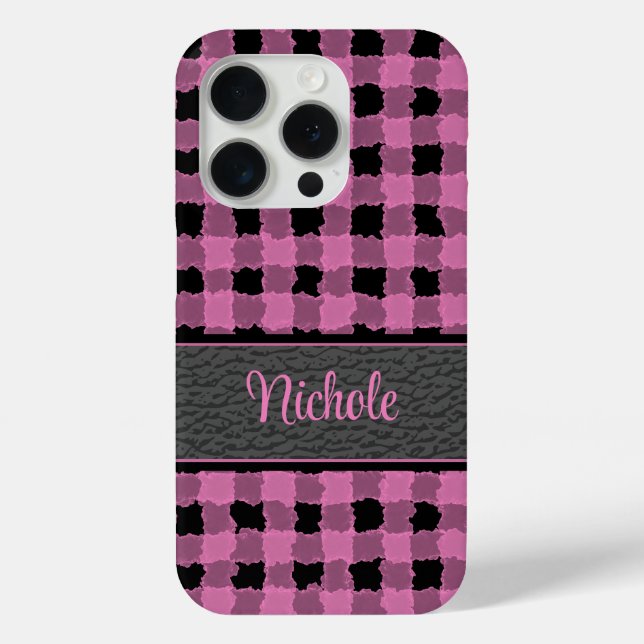 Pretty Pink & Black Plaid Personalised  Case-Mate iPhone Case (Back)