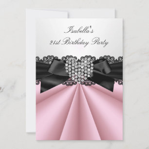 Pretty Pink Black White Diamond Birthday Party Invitation