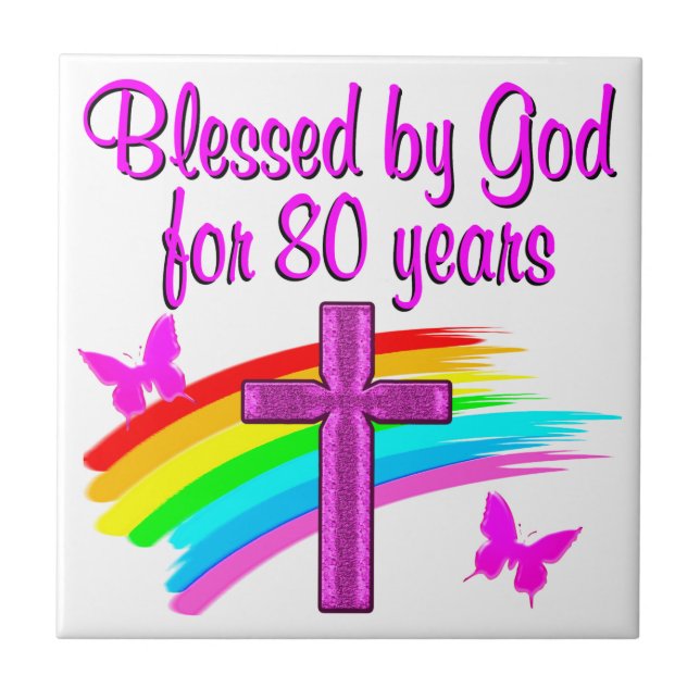 PRETTY PINK BLESSED BY GOD FOR 80 YEARS TILE (Front)