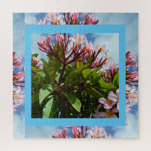 Pretty Pink Blooming Frangipani Tree, Jigsaw Puzzle
