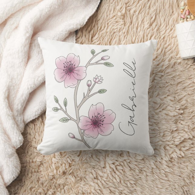 Pretty Pink Blossom Floral Name Girly Cushion (Blanket)
