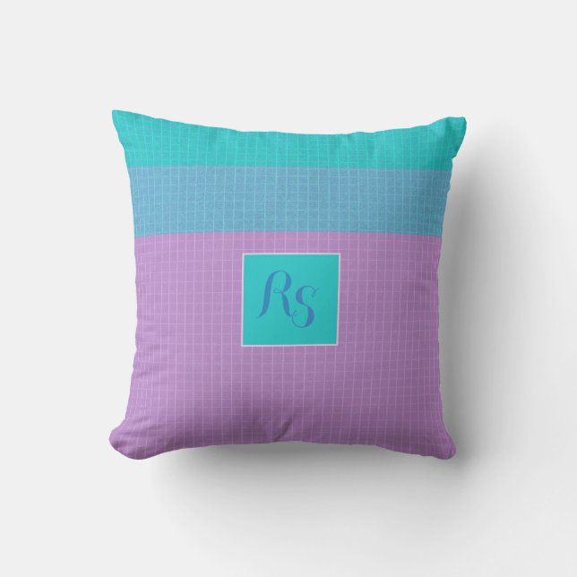 Pretty Pink Blue Aqua >Monogram Pillow (Front)