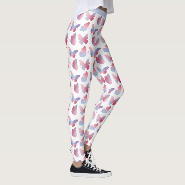 Pretty Pink Blue Butterfly Design Pastel Pattern Leggings (Right)
