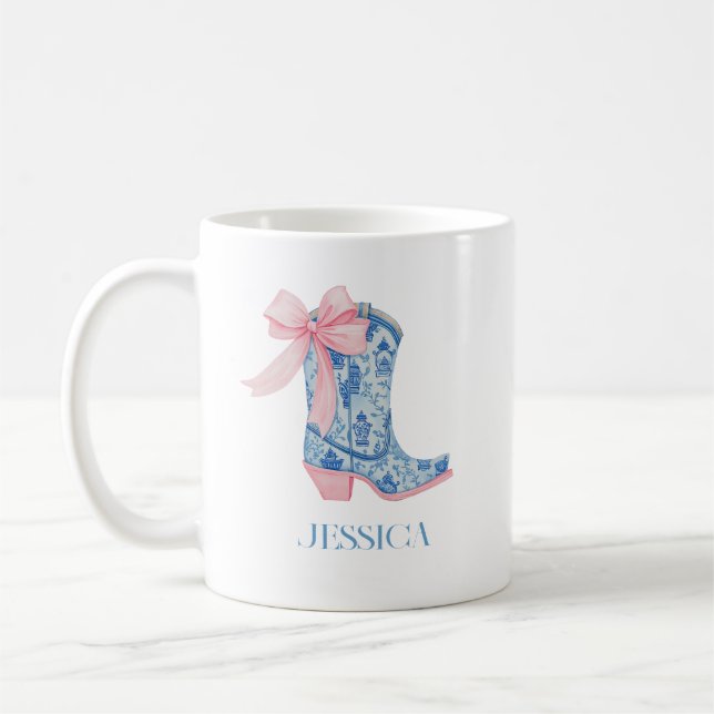 Pretty Pink & Blue Chinoiserie Bow Daughter Coffee Mug (Left)