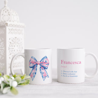Pretty Pink & Blue Chinoiserie Bow Friend Coffee Mug