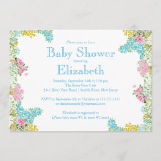 Pretty Pink Blue Floral Neutral baby Shower Invitation