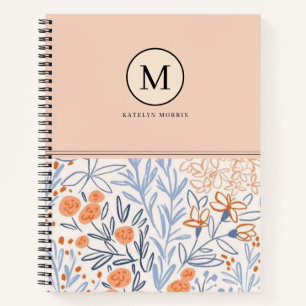 Pretty Pink Blue Flower Pattern Notebook
