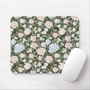 Pretty Pink Blue Flowers Mouse Mat
