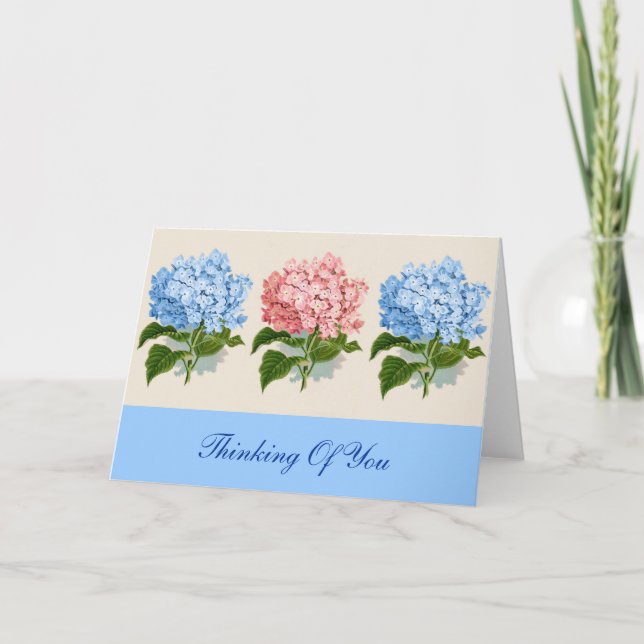 Pretty Pink Blue Hyrdangeas Thinking of You Custom Card (Front)