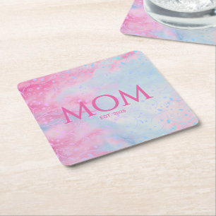 Pretty Pink Blue New Mum Gift Mum Established Square Paper Coaster