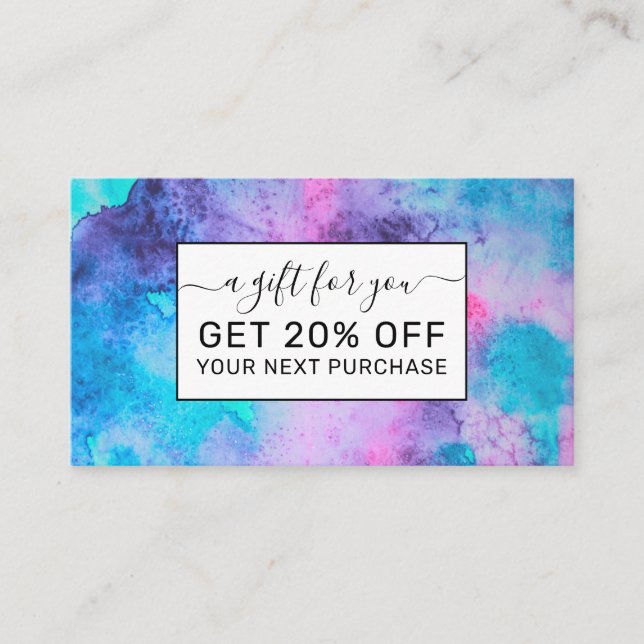 Pretty Pink Blue Purple Salty Watercolor Art Discount Card (Front)