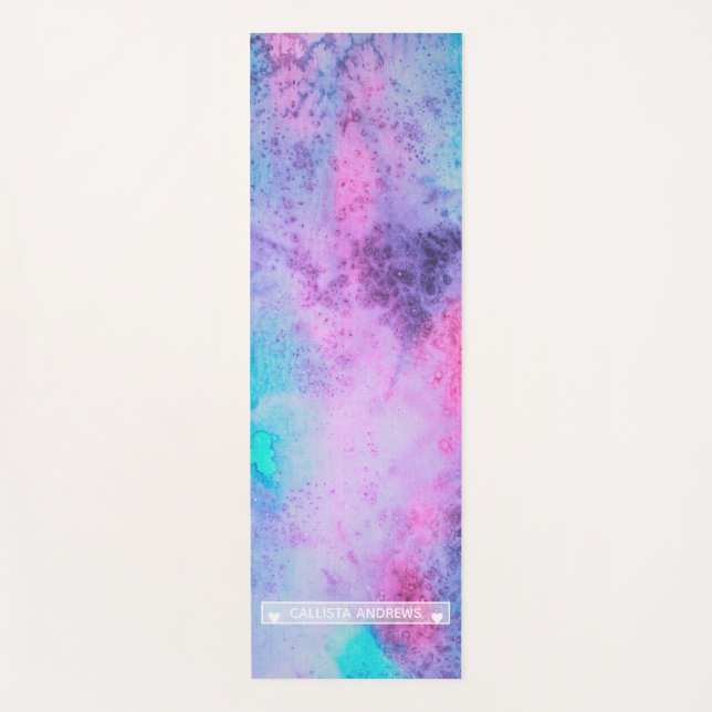 Pretty Pink Blue Purple Salty Watercolor Monogram Yoga Mat (Front)