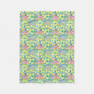 Pretty Pink, Blue, Yellow Primroses Fleece Blanket