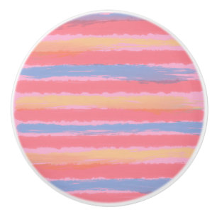 Pretty Pink Blue Yellow Watercolor Stripes  Ceramic Knob