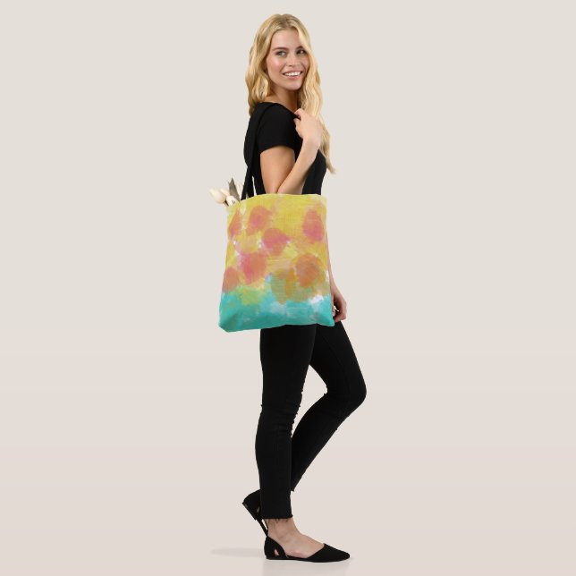 Pretty Pink Blue Yellow Watercolor Tote Bag (On Model)