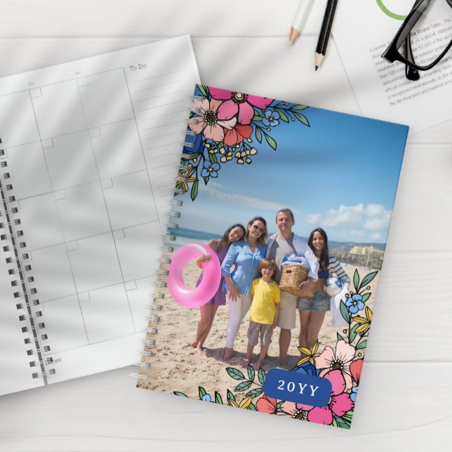 Pretty Pink Blush Blue Flowers Family Photo Planner (Creator Uploaded)