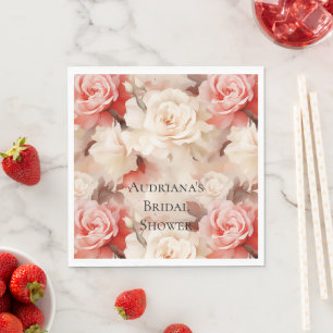 Pretty Pink Blush Cream Floral Bridal Shower Napkin