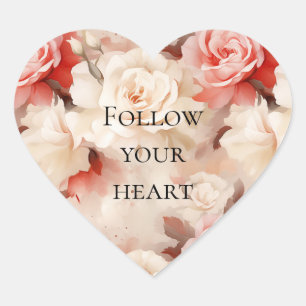 Pretty Pink Blush Cream Floral Heart Sticker