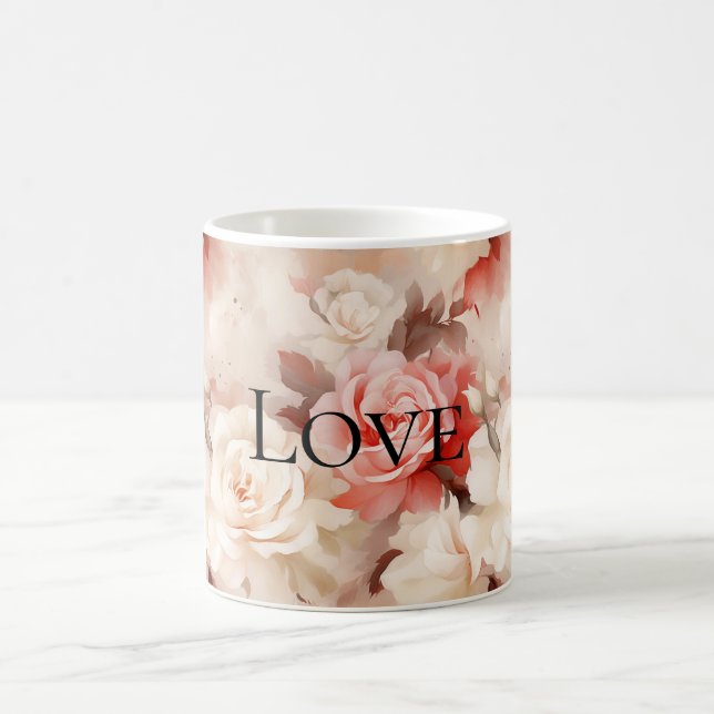 Pretty Pink Blush Cream Rose Floral Coffee Mug (Center)