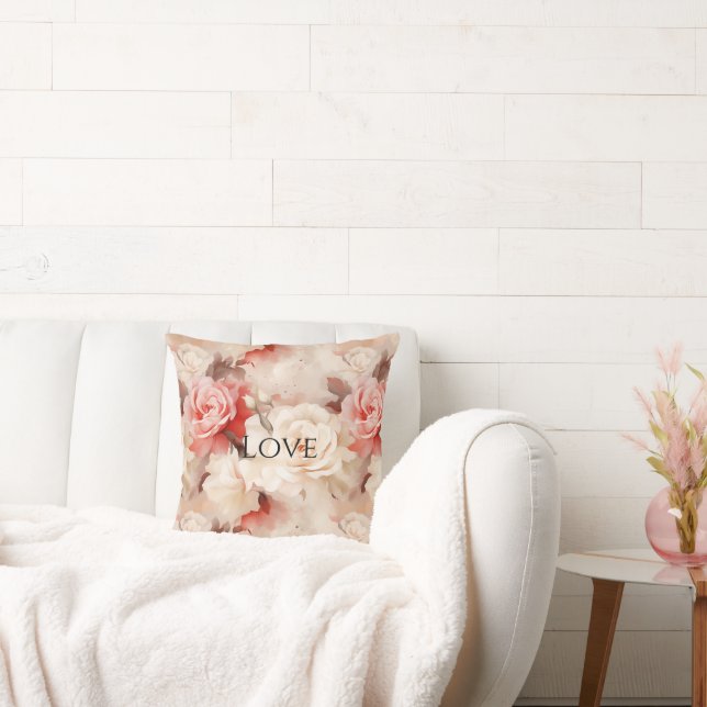 Pretty Pink Blush Cream Rose Floral Cushion (Couch)