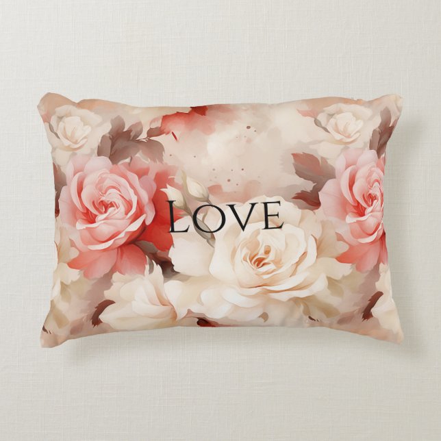 Pretty Pink Blush Cream Rose Floral Decorative Cushion (Front)