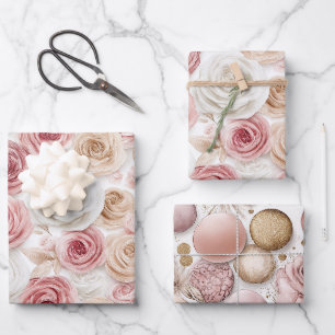 Pretty Pink Blush Cream White Flowers Birthday Wrapping Paper Sheet
