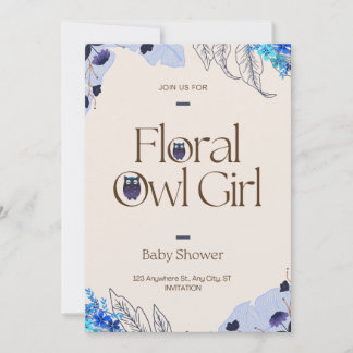Pretty Pink Blush Floral Owl Girl Baby Shower Invitation
