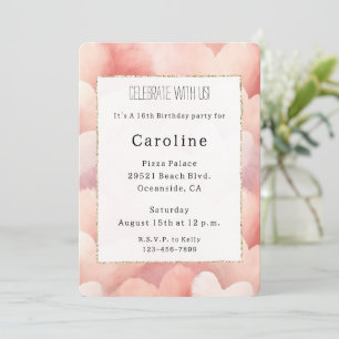 Pretty Pink Blush Hearts Birthday   Invitation