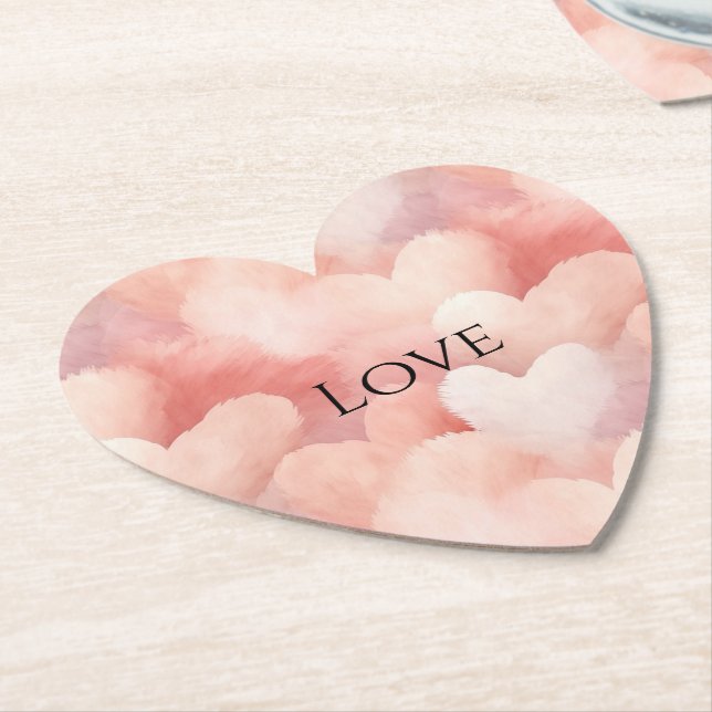 Pretty Pink Blush Hearts Love Paper Coaster (Angled)