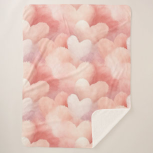 Pretty Pink Blush Hearts Sherpa Blanket