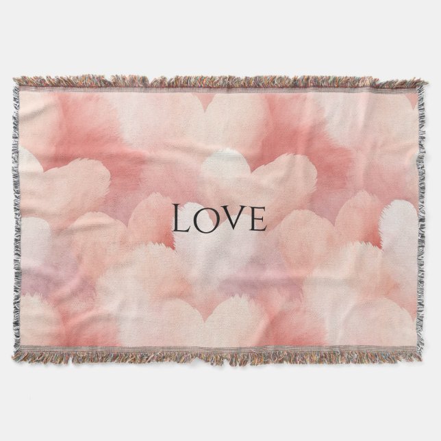 Pretty Pink Blush Hearts Throw Blanket (Front)